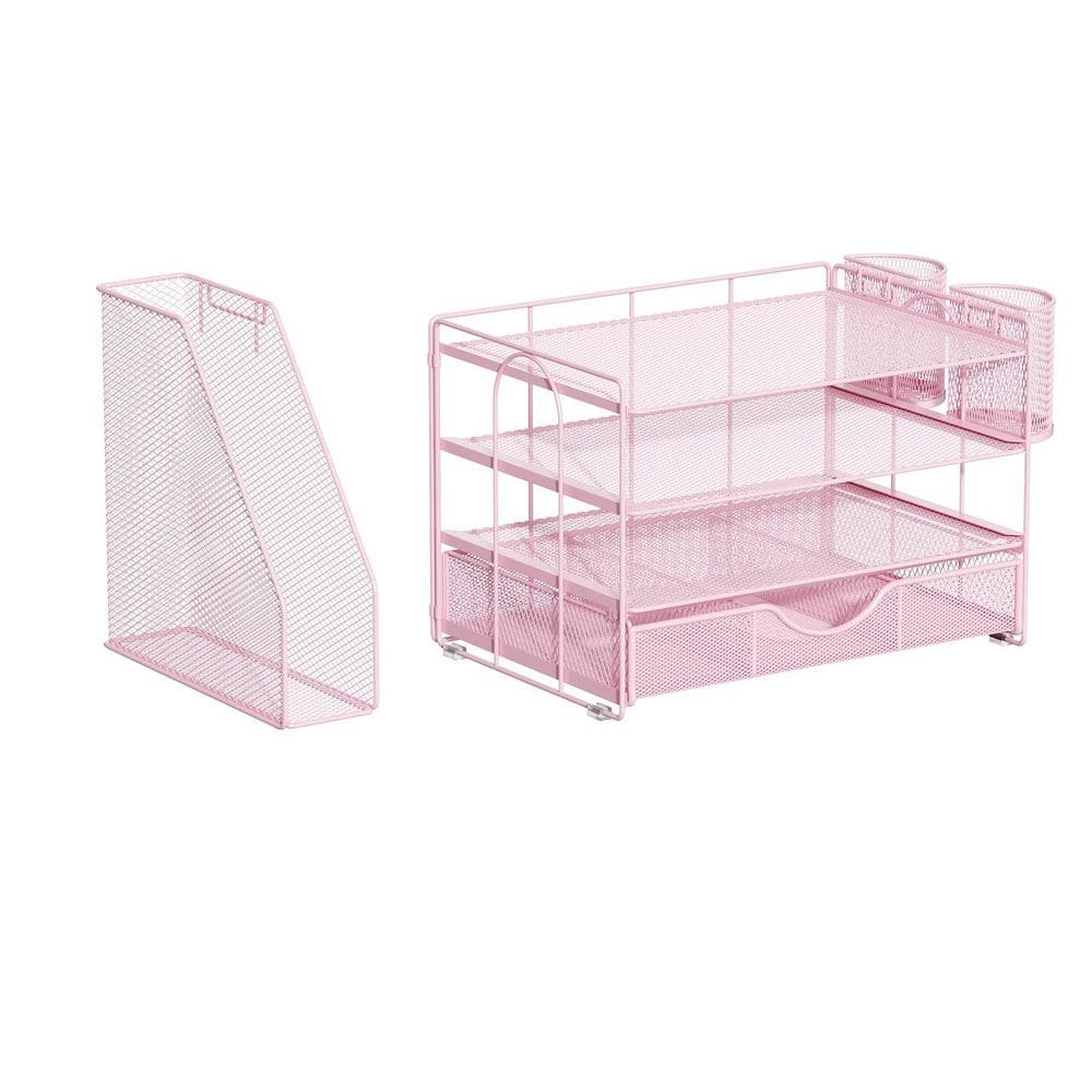 Vanity Organizer in Pink, 4-Tier Desk Organizers with File Holder, Workspace Organizers with Drawer & 2 Pen Holder price history on PriceWatchPro