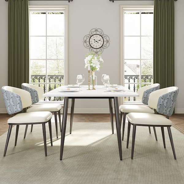 Magic Home Set of 4 Mid-Century Modern PU Leather Upholstered Dining Chairs in White