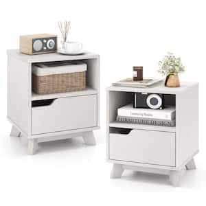 2-Pieces White 17.5 in. Drawer Cabinet with Storage Shelf and Drawer