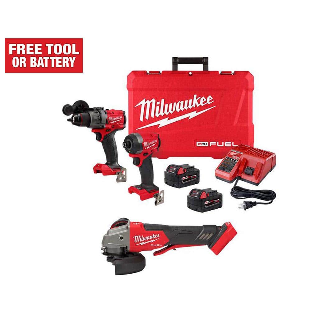 Milwaukee M18 FUEL 18-V Li-Ion Brushless Cordless Hammer Drill/Impact Driver Combo Kit with 4-1/2 in./5 in. Variable Speed Grinder -  3697-22-2888