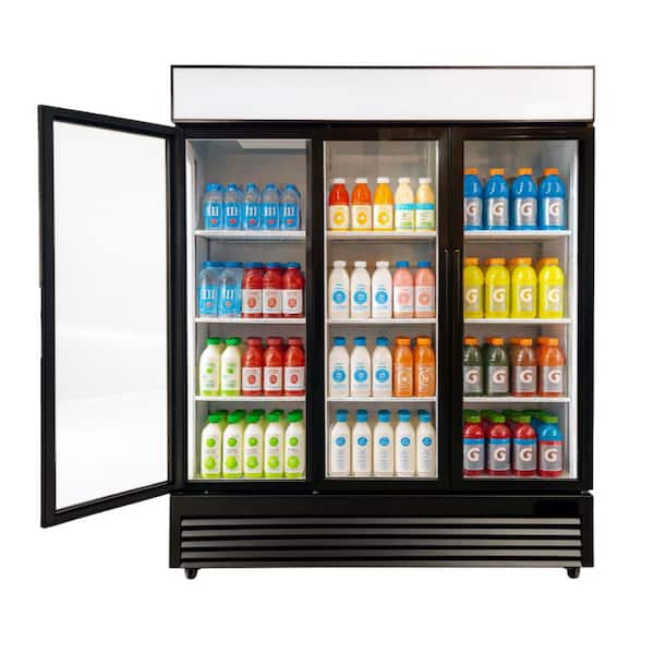 64 in. 49.8 cu. ft. Commercial Refrigerator Merchandiser 3 Glass Door in Black Stainless Steel