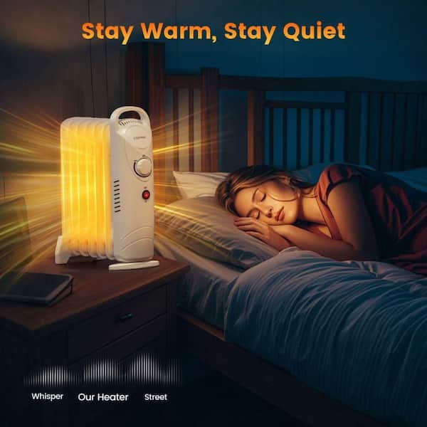 700-Watt Electric Oil Filled Radiator Space Heater with Adjustable Thermostat for Living Space