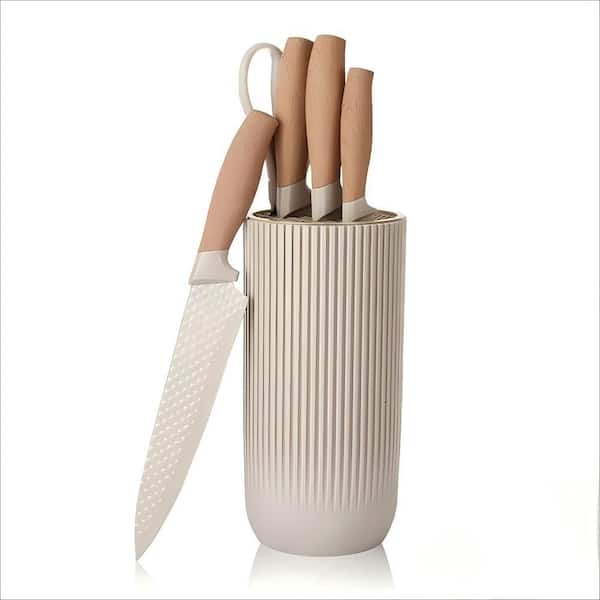 6-Piece Stainless Steel Kitchen Knife Set with Universal Block for Kitchen, Khaki