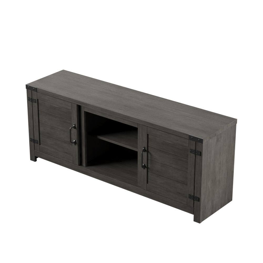 Weathered Gray 60" TV Stand with Planked Doors and Nail Head Details