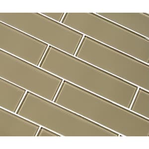 Modern Olive Brown 3 in. x 12 in. Glossy Glass Subway Wall Tile (1 sq. ft./Pack)
