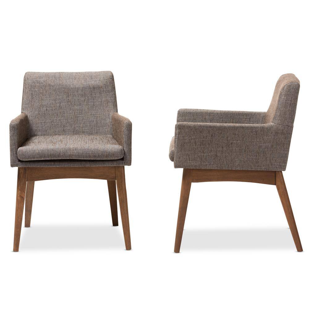Mid-Century Modern Nexus Upholstered Leather Parsons Arm Chair in Gray and Brown