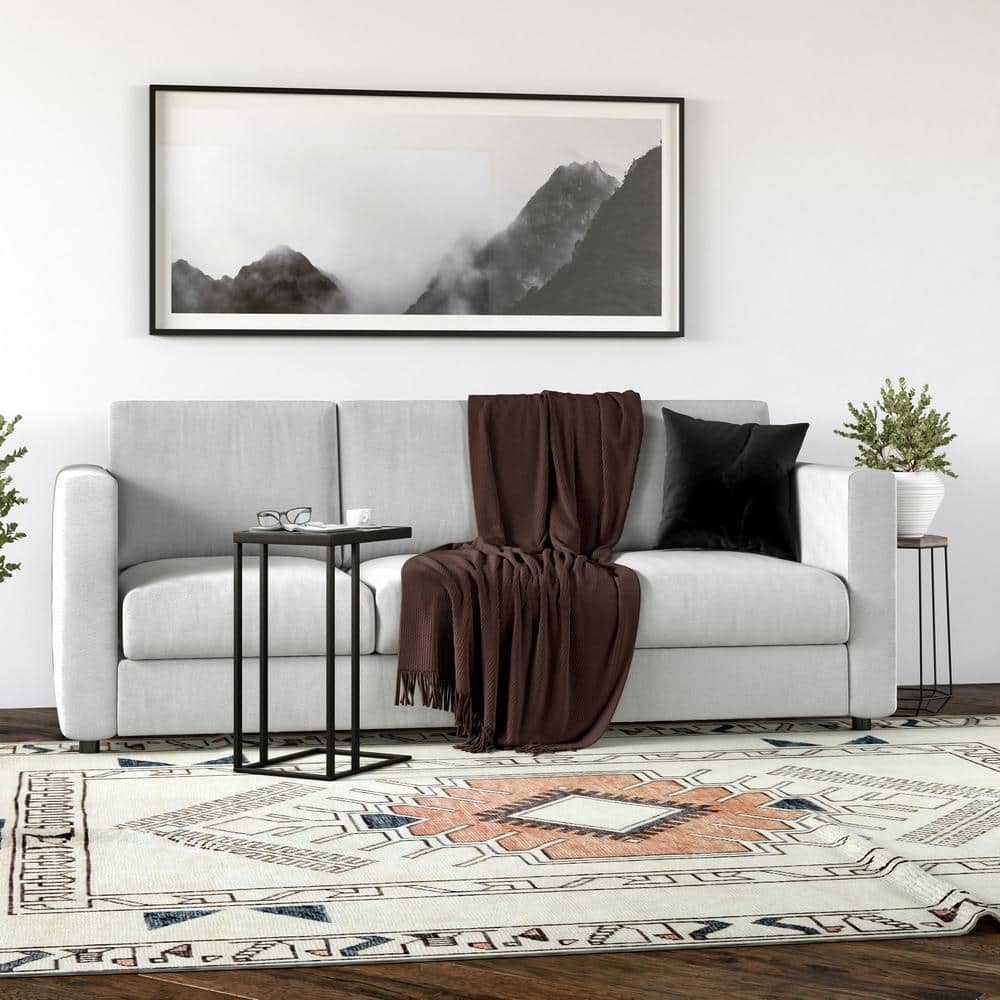 Modern Blackened Bronze Metal & Glass C-Table, 16" Wide