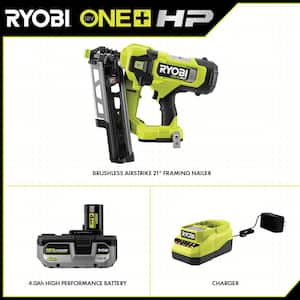 ONE+ HP 18V Brushless Cordless AirStrike 21° Framing Nailer Kit with 4.0 Ah Battery and Charger