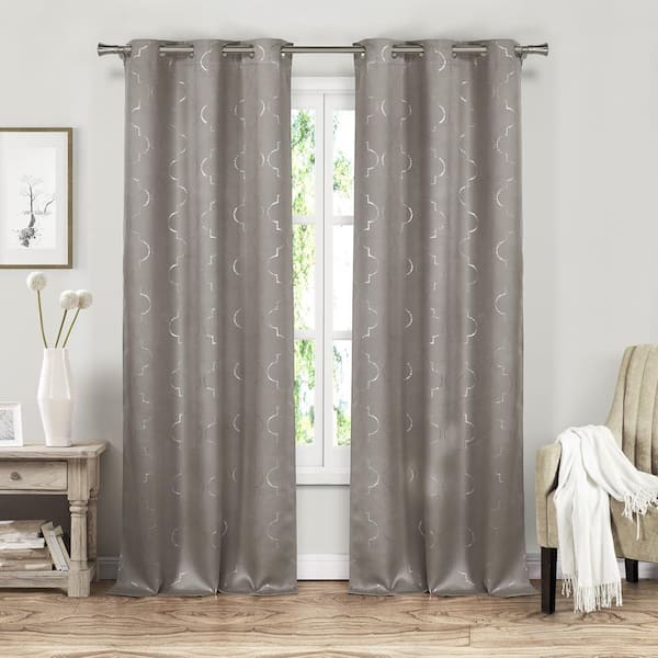 BLACKOUT 365 Stephanie Grey Polyester Window Panel - 37 in. W x 84 in. L