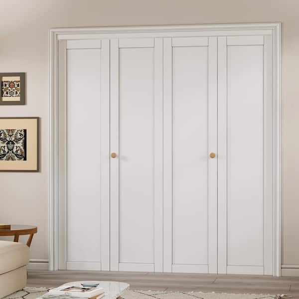 72 in. x 96 in. 1-Lite Solid Core Panel White Primed Composite MDF Interior Closet Bi-fold Door with Hardware Kit