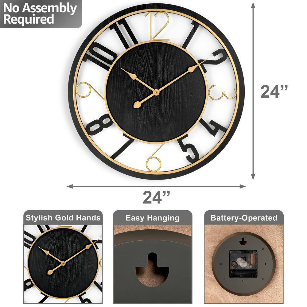 Sorbus 24" Brown Wooden Oversized Wall Clock