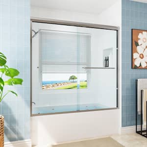 55 in. - 59 in. W x 56 in. H Double Sliding Semi-Frameless Tub Door in Chrome with Clear Glass