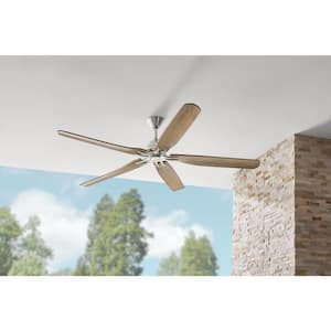 Danetree 72 in. Indoor/Outdoor Brushed Nickel Ceiling Fan with Hand Carved Wood Blades and Remote Control Included