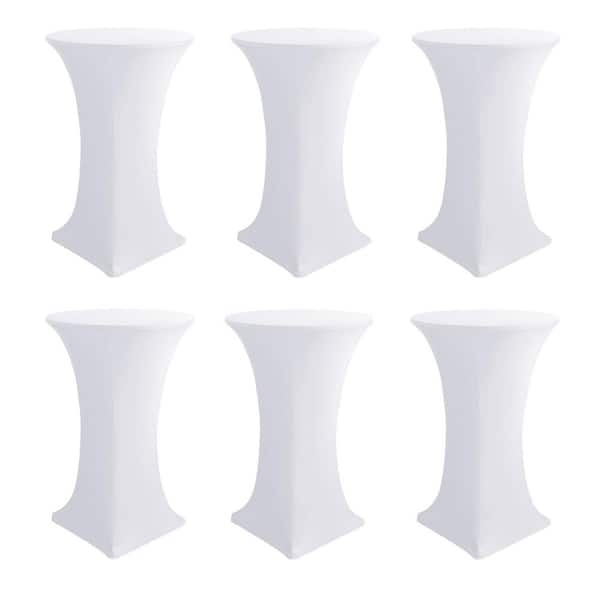 32 in. W x 43 in. L White Stretch Solid Polyester Round High Top Table Cloths Cocktail Table Covers (Set of 6)