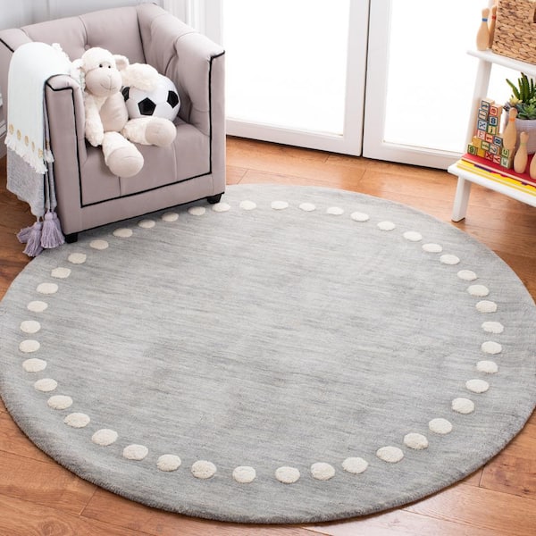 Kids 7 ft. x 7 ft. Round Gray Polka Dot Area Rug