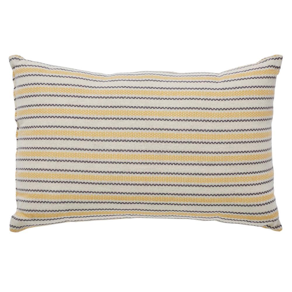 Vintage Yellow and White Cotton Striped Throw Pillow