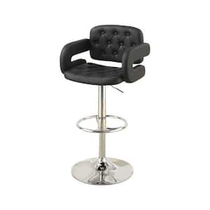 44 in. Black And Silver Chair Style Barstool With Tufted Seat And Back