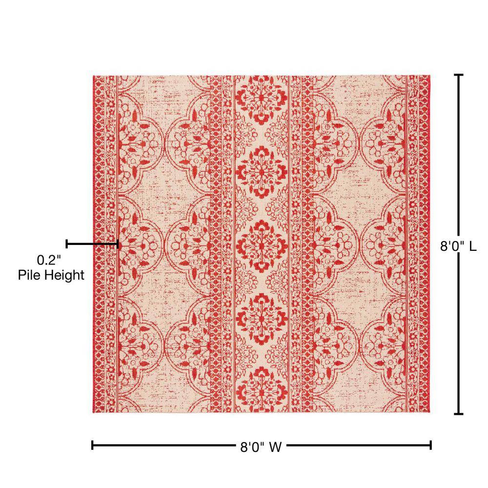 Red and Cream Square Synthetic Outdoor Area Rug