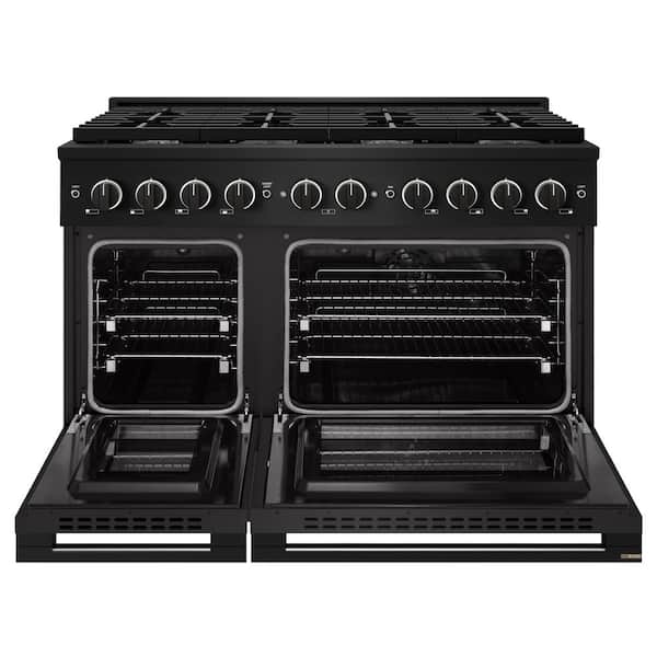 48 in. 6.7 cu. ft. Marino Dual Fuel Freestanding Range with Gas Cooktop and 8 Brass Burners in Black Stainless Steel