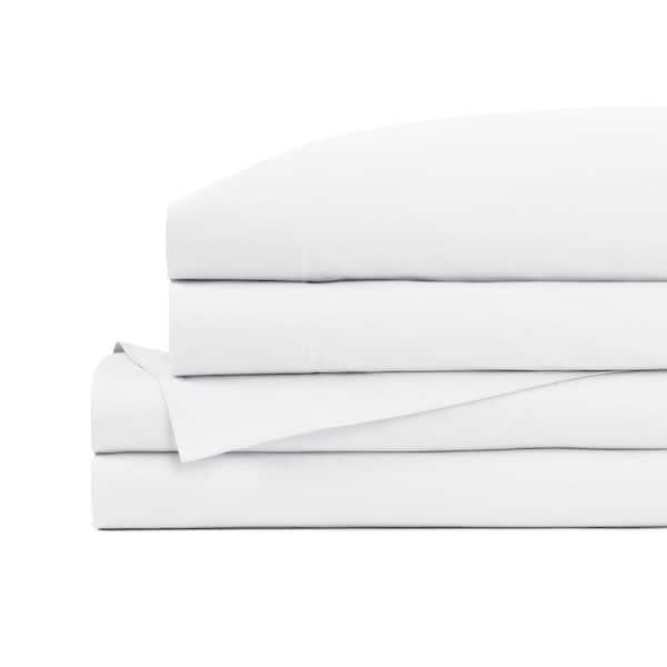 4-Piece 200 Thread Count Cotton Percale Sheet Set in White for Queen Beds