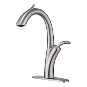 Scroll Wand High Arc Pull Down Sprayer Kitchen Faucet Single Handle Deck Mount in Brushed Nickel