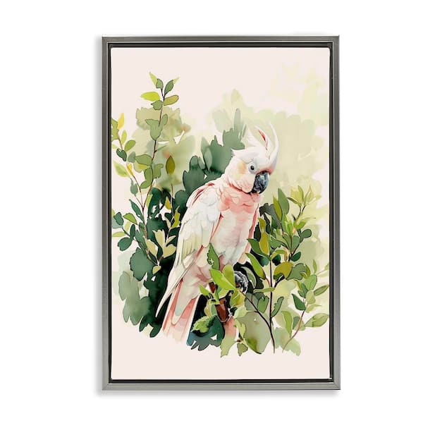 Stupell Industries Tropical Parrot Cockatoo by LSR Design Studio Gray Floater Frame Animal Graphic Art Print 25 in. x 17 in.