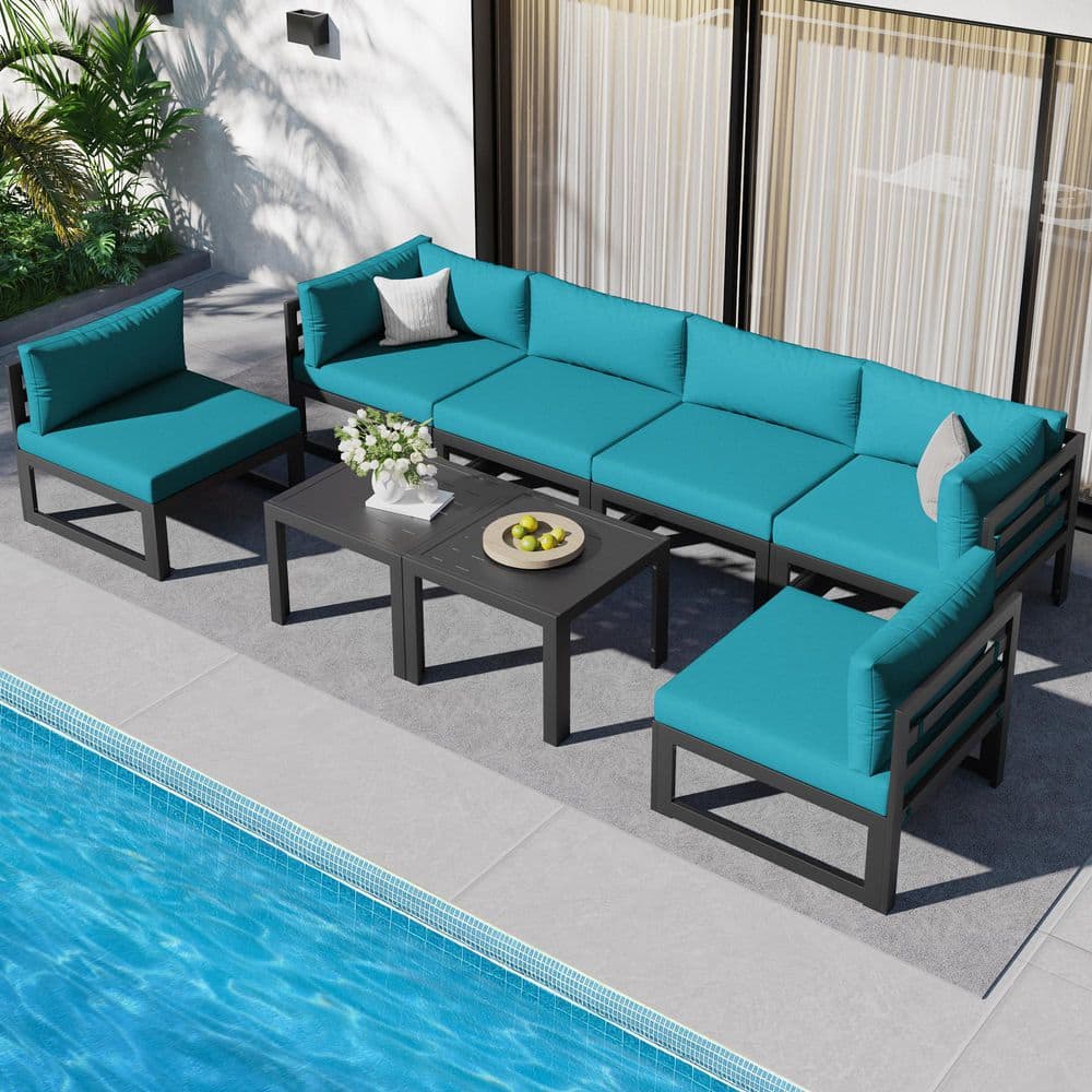 Gray 8-Piece Aluminum Outdoor Patio Conversation Sectional Deep Seating Sof