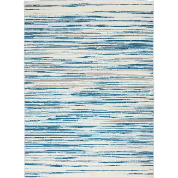 4 ft. x 6 ft. Ivory Blue and Gray Striped Area Rug