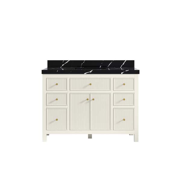 Willow Collections Sonoma 48 in. Single Sink Freestanding Alabaster Bath Vanity with Calacatta Black Qt. Top Unassembled