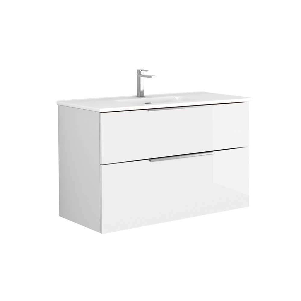 Glossy White Ceramic Single Wall-Mount Bathroom Vanity