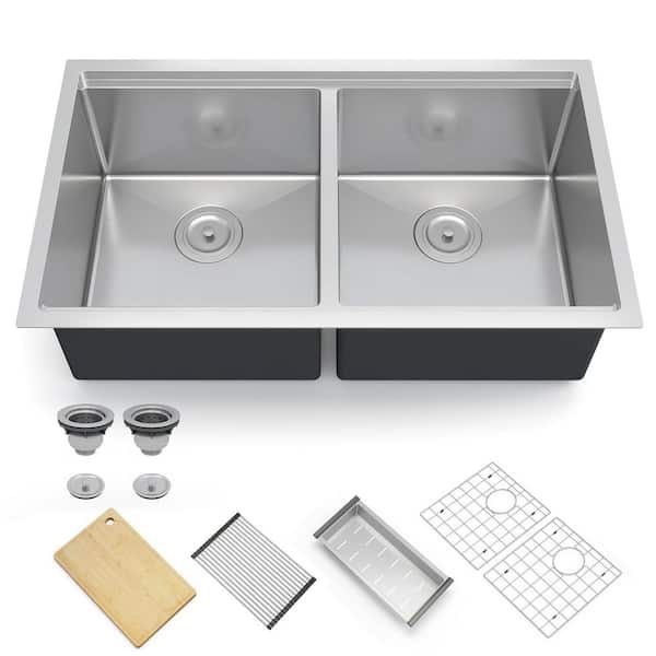 33 in. Undermount 50/50 Double Bowl 18-Gauge Stainless Steel