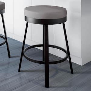 Clock 30 in. Textured Dark Brown Metal Warm Grey Polyurethane Bar Stool