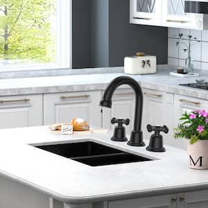 Widespread Bathroom Faucet with Drain Kit Included in Matte Black