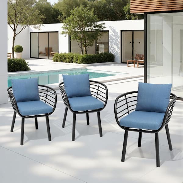 High-Grade Aluminum Outdoor Dining Chair with Sunbrella Cushion in Spectrum Denim (Set of 3)