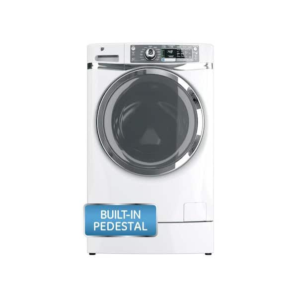 GE 4.8 DOE cu. ft. High-Efficiency RightHeight Front Load Washer with Steam in White, ENERGY STAR, Pedestal Included