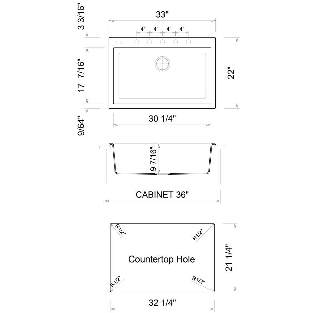 33'' White Granite Single Bowl Drop-In Kitchen Sink
