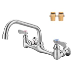 Double Handle Wall Mounted Commercial Standard Kitchen Faucet with 8 in. Swivel Spout and Supply Lines in Brushed Nickel