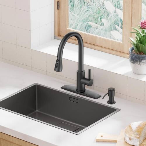 Single Handle Pull-Down Sprayer Kitchen Faucet With Dual Function Spray Head In Brushed Nickel B