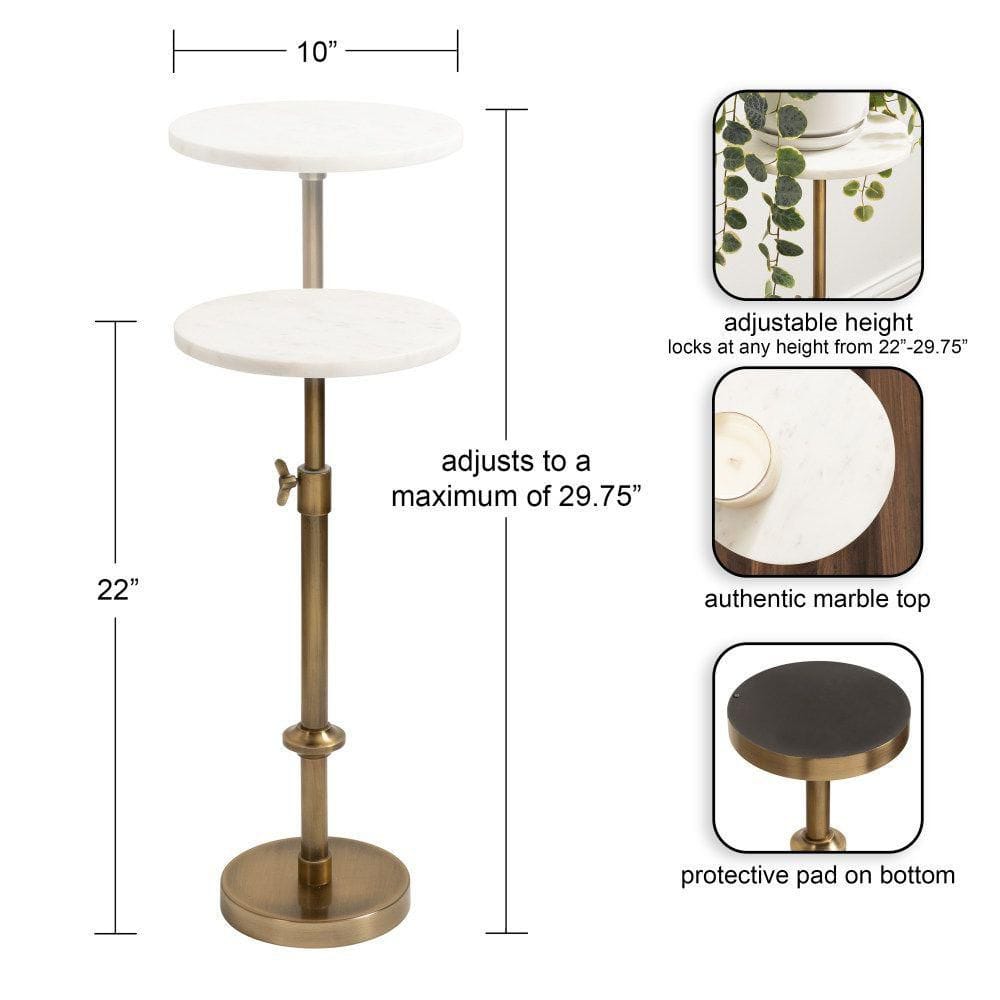 Engles 10 in. Gold Round Marble End Table - thumbnail 4