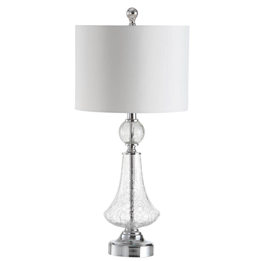 Mercury Clear Crackle Glass Table Lamp Set with White Shade
