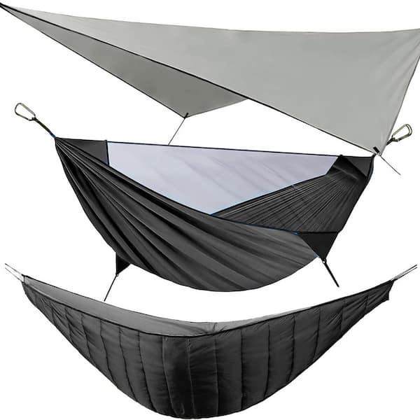 9.5 ft. Hammock with Mosquito Net & Hammock Underquilt and Rain Fly Tarp, Portable for Outdoor Hiking, Backyard-Black
