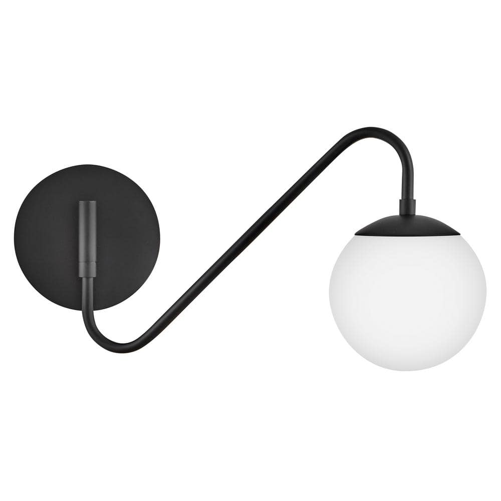 Black Swing Arm Wall Sconce with Etched Opal Globe