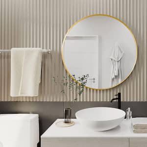 21 in. W x 21 in. H Small Round Steel Framed Classic Wall Bathroom Vanity Mirror in Gold
