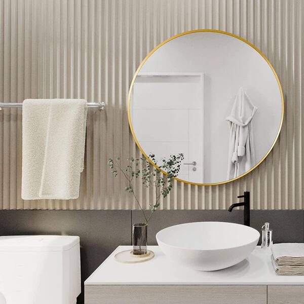 HOMLUX 21 in. W x 21 in. H Small Round Steel Framed Classic Wall Bathroom Vanity Mirror in Gold