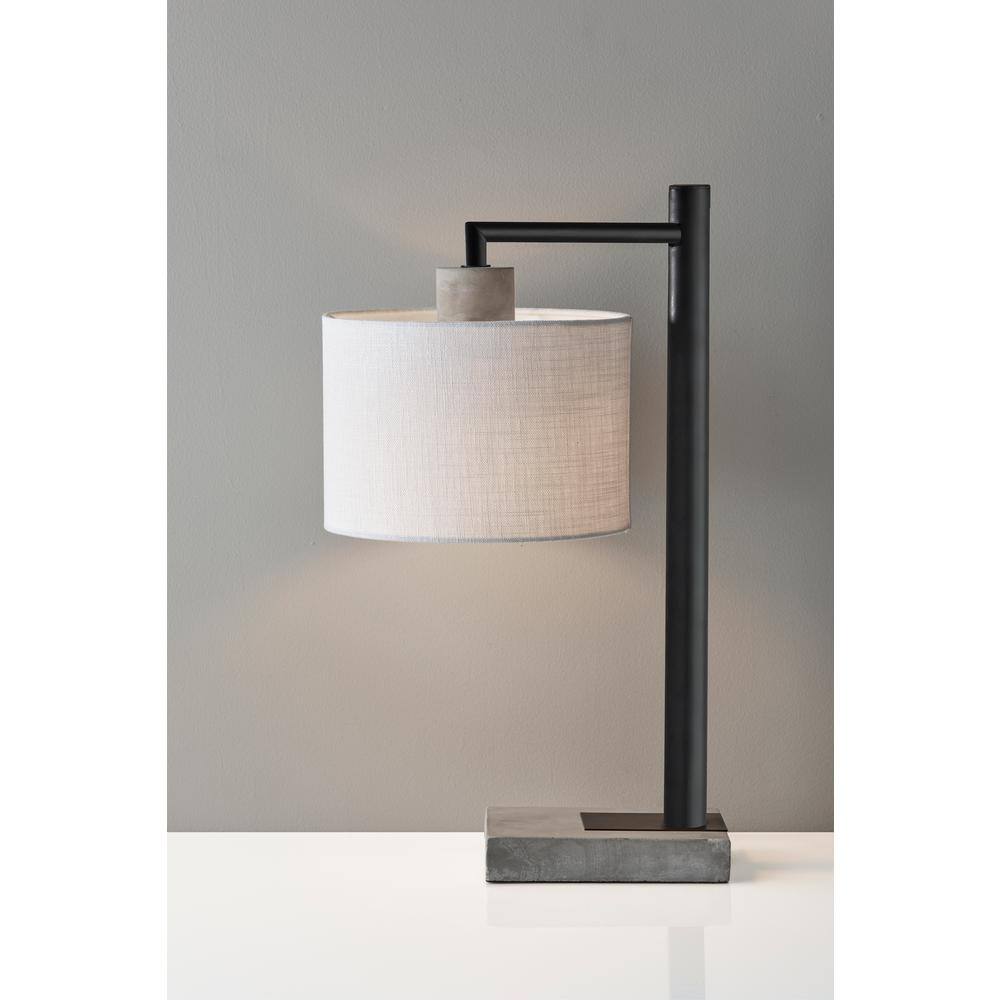 Cement Gray and White Textured Fabric Industrial Desk Lamp