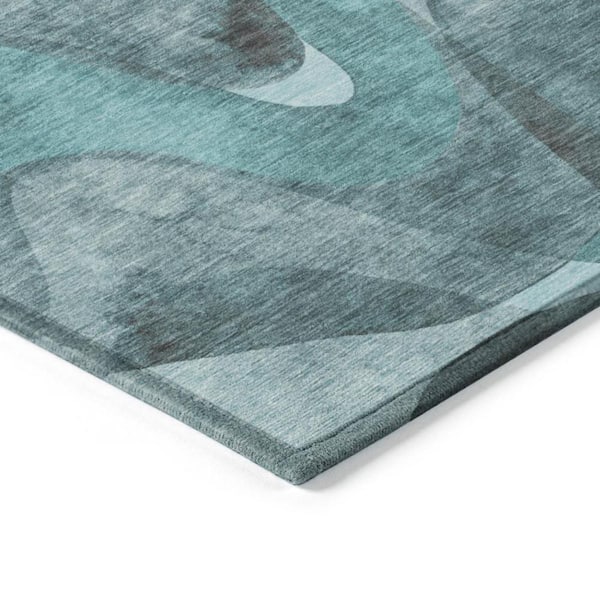 Teal 8 ft. Round Woven Abstract Polyester Round Indoor/Outdoor Area Rug