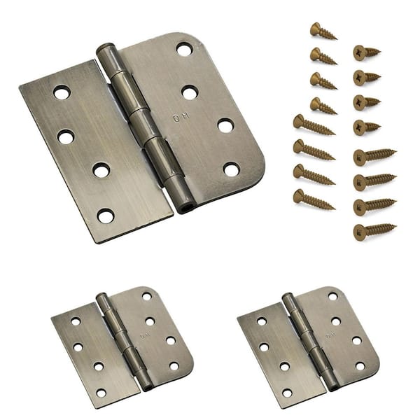 Onward 4 in. x 4 in. Antique Brass Full Mortise Combination Butt Hinge with Removable Pin (3-Pack)