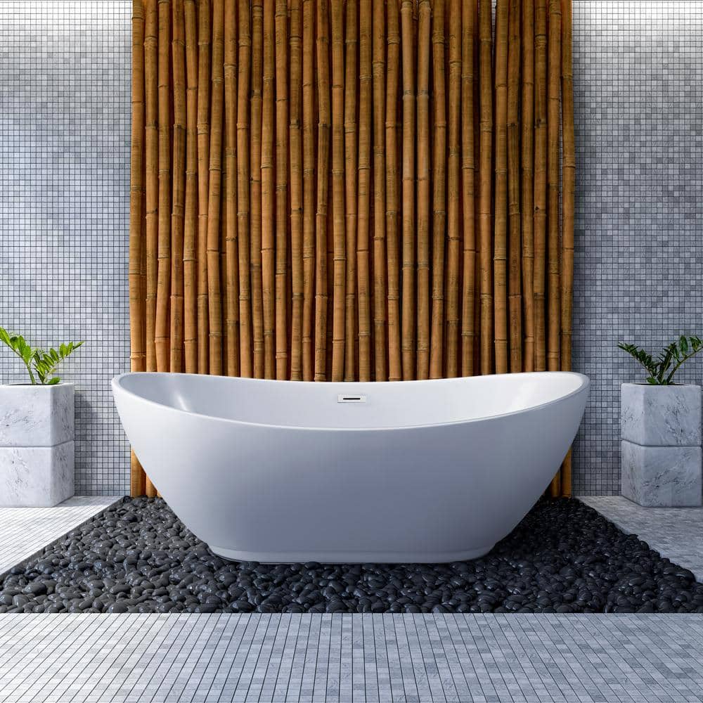 62" Glossy White Acrylic Freestanding Soaking Bathtub