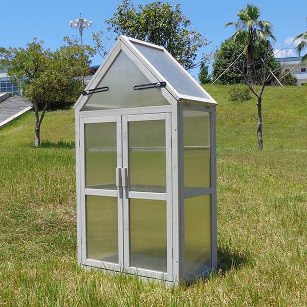 28 in. L x 16 in. W x 52 in. H Tiered Plant Stand Gray Mini Greenhouse Kit Plant Cabinet Outdoor Balcony Garden Backyard