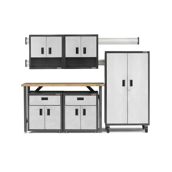 Gladiator Ready-to-Assemble 66 in. H x 103 in. W x 20 in.D Steel Garage Cabinet and Wall Storage System in Silver Tread (11-Piece)